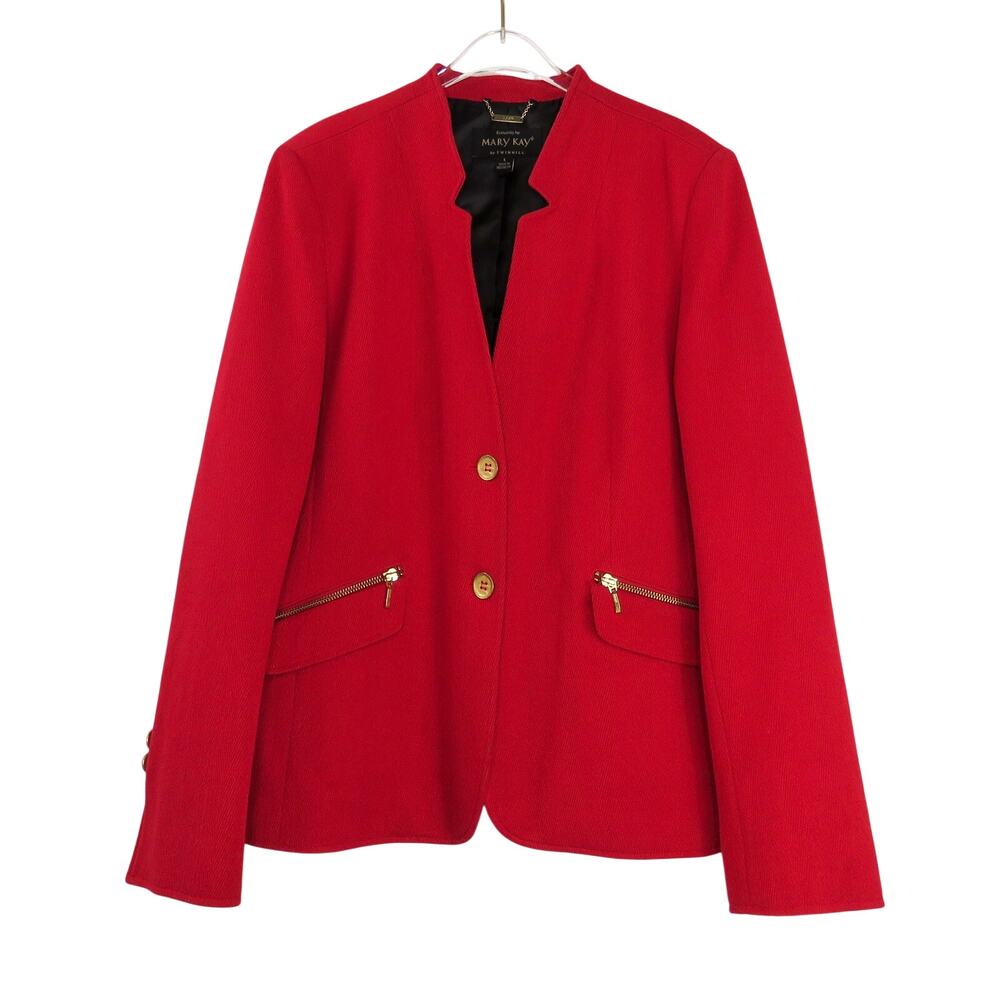 Vintage Twinhill for Mary Kay Red Gold Accent Blazer Jacket Size Large